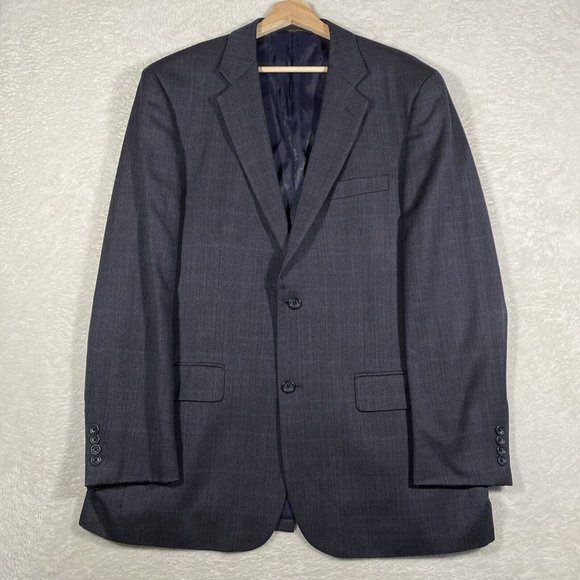 Joseph & Feiss‎ Gold Mens 44L Grey Herringbone Plaid Windowpane Blazer Wool EUC - Picture 1 of 11